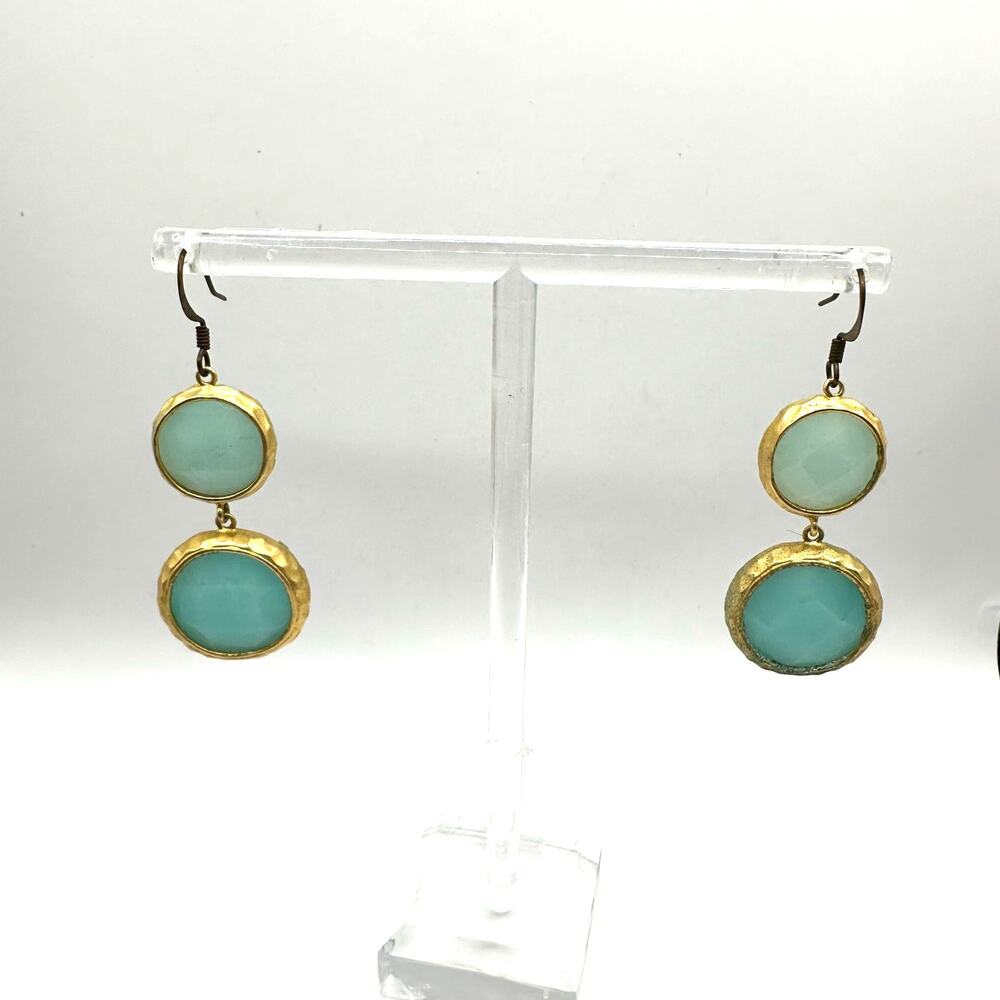 Unbranded Pierced Earrings Teal Green Gold Faceted Drop Dangle Summer Round